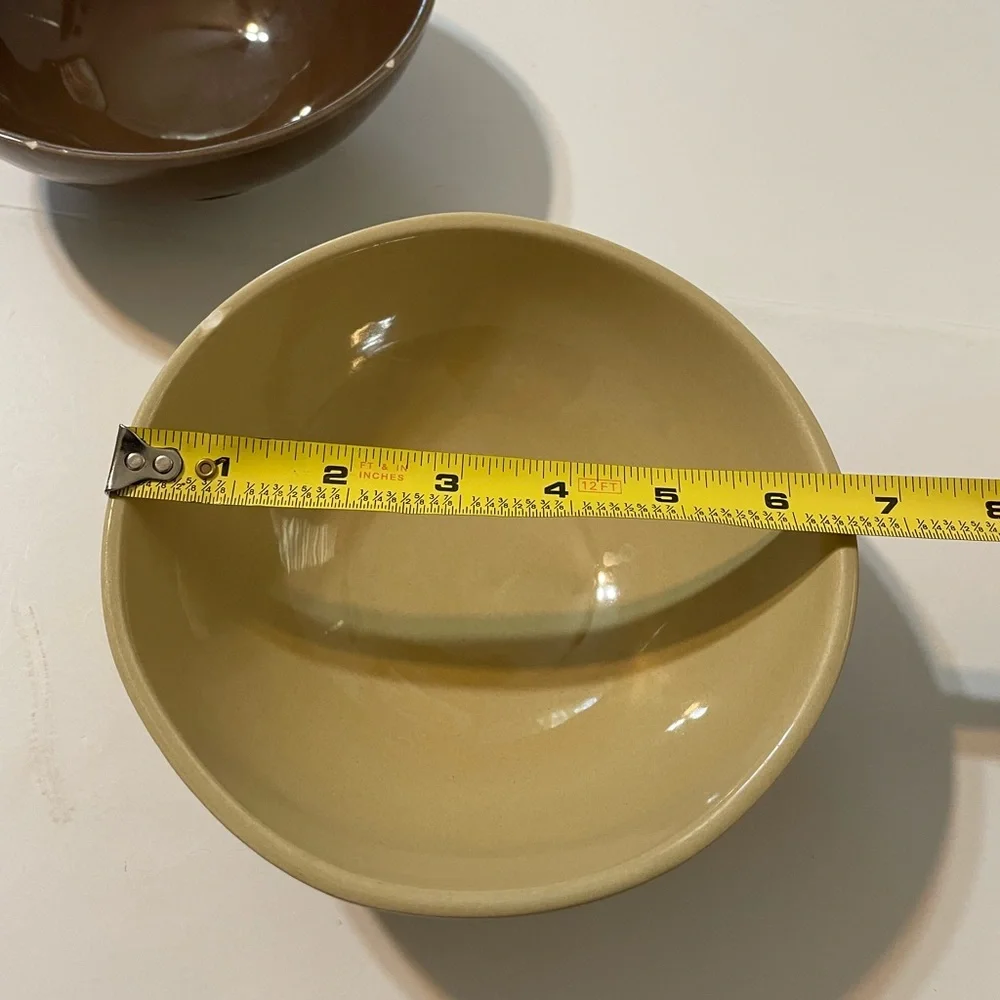 Pottery Barn Set of 3 round Bowls 6 1/2” Brown / Cream